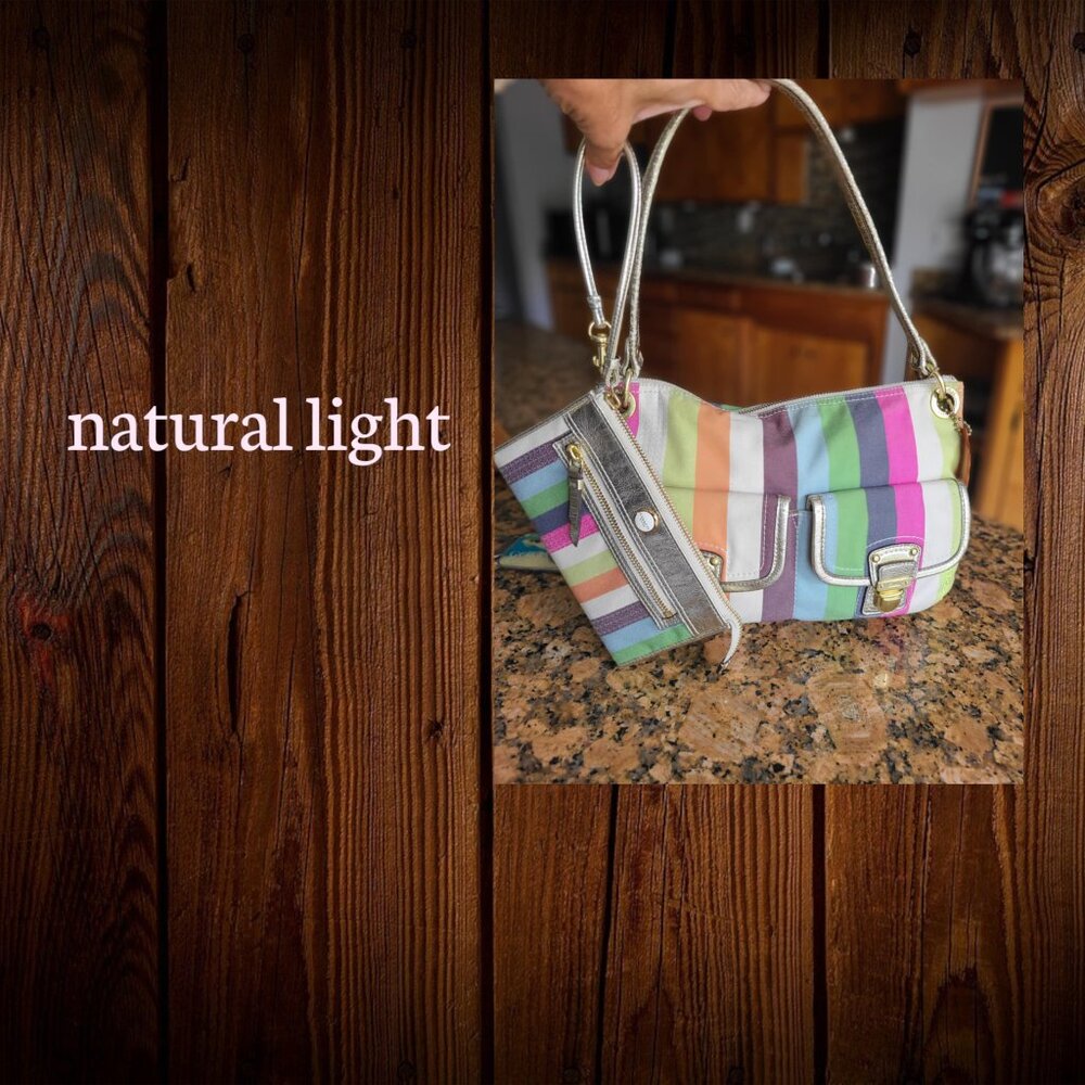 COACH Poppy Legacy multicolor sequin striped Hippie bag & wallet - Picture 9 of 15
